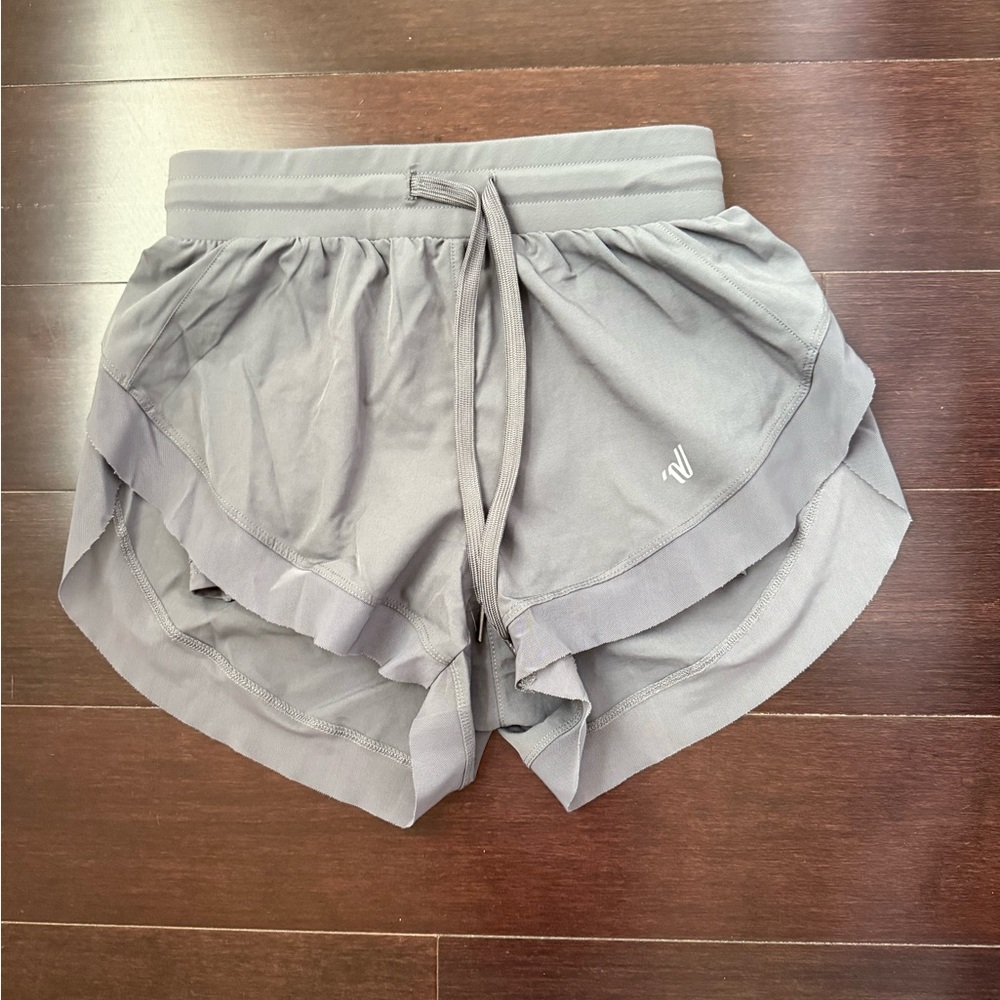 Varsity Gray Athletic Shorts with Relaxed Fit and Drawstring